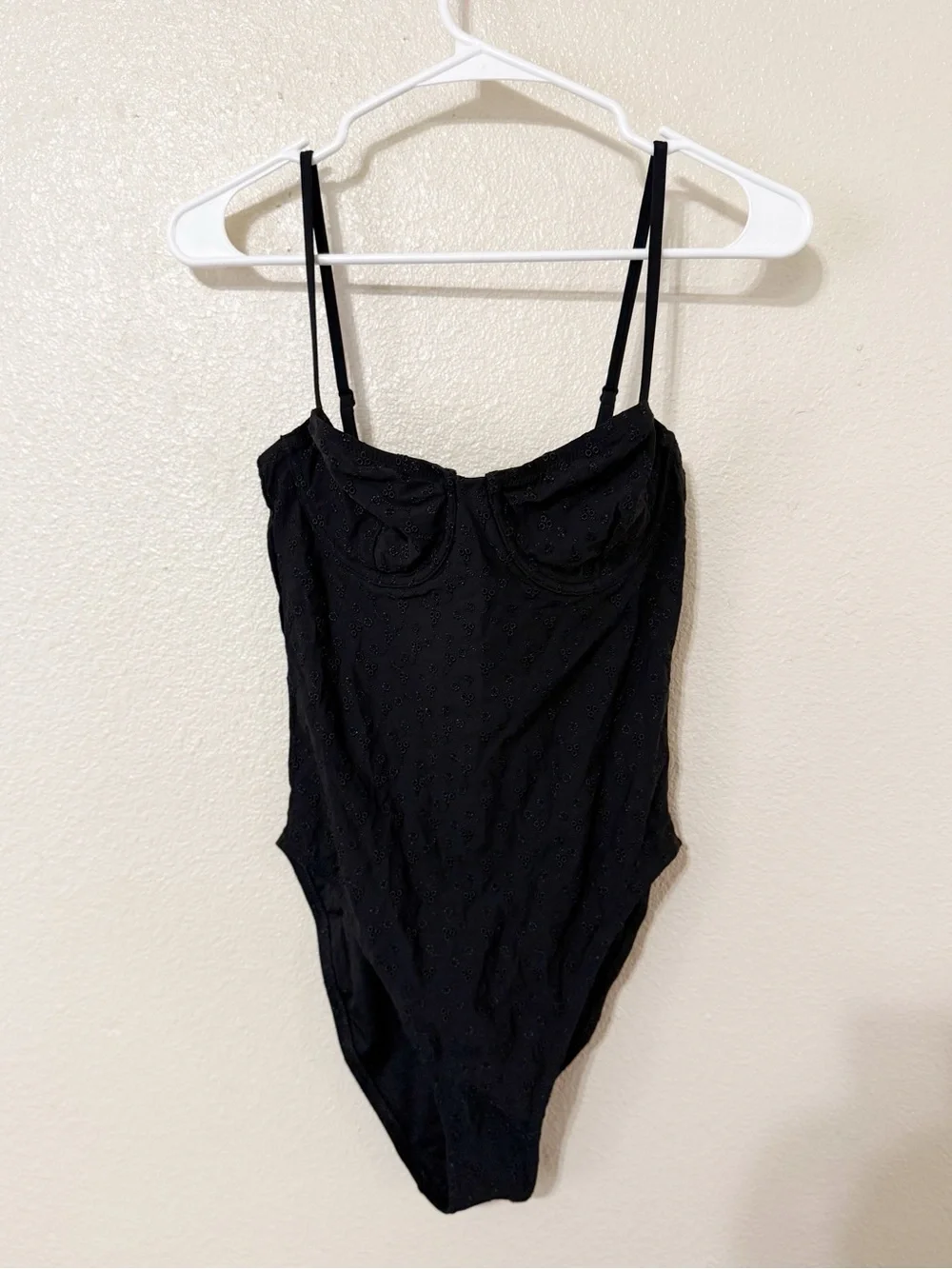 JCrew Balconette Eyelet Black Cup Underwire One Piece Swimsuit NEW Size 8